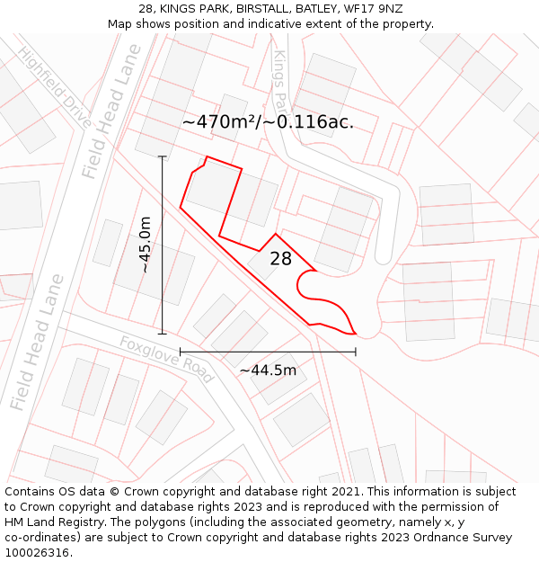 28, KINGS PARK, BIRSTALL, BATLEY, WF17 9NZ: Plot and title map