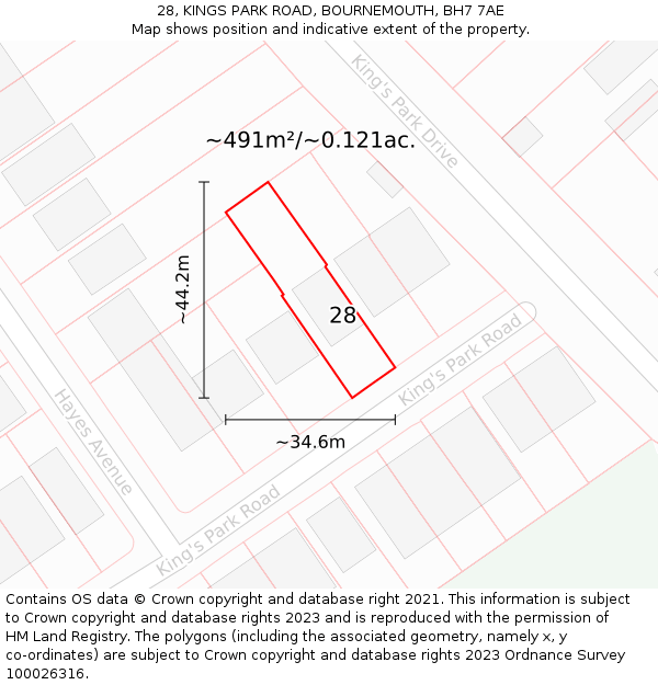 28, KINGS PARK ROAD, BOURNEMOUTH, BH7 7AE: Plot and title map