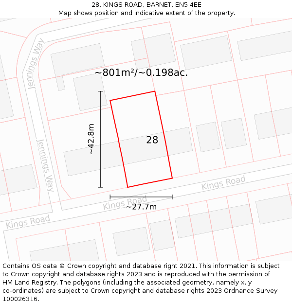 28, KINGS ROAD, BARNET, EN5 4EE: Plot and title map