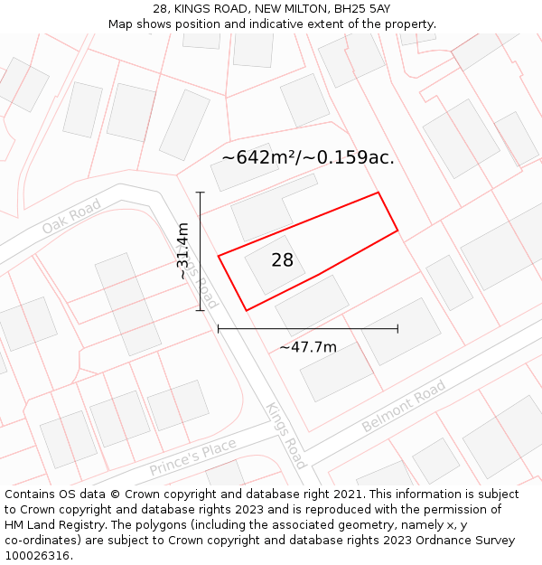 28, KINGS ROAD, NEW MILTON, BH25 5AY: Plot and title map