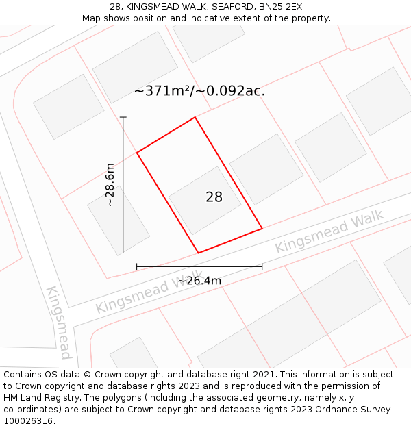 28, KINGSMEAD WALK, SEAFORD, BN25 2EX: Plot and title map