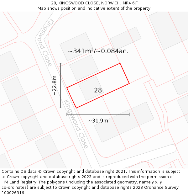 28, KINGSWOOD CLOSE, NORWICH, NR4 6JF: Plot and title map