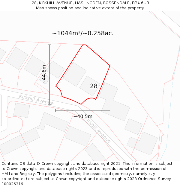 28, KIRKHILL AVENUE, HASLINGDEN, ROSSENDALE, BB4 6UB: Plot and title map