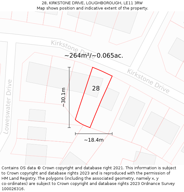 28, KIRKSTONE DRIVE, LOUGHBOROUGH, LE11 3RW: Plot and title map