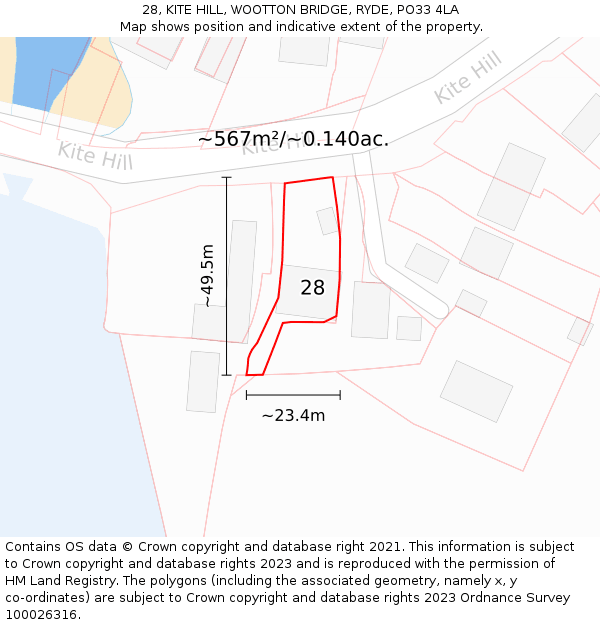 28, KITE HILL, WOOTTON BRIDGE, RYDE, PO33 4LA: Plot and title map