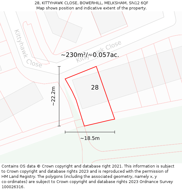 28, KITTYHAWK CLOSE, BOWERHILL, MELKSHAM, SN12 6QF: Plot and title map