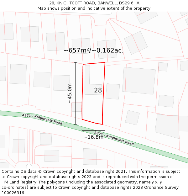 28, KNIGHTCOTT ROAD, BANWELL, BS29 6HA: Plot and title map