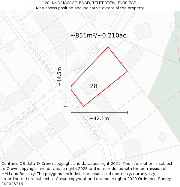 28, KNOCKWOOD ROAD, TENTERDEN, TN30 7AP: Plot and title map