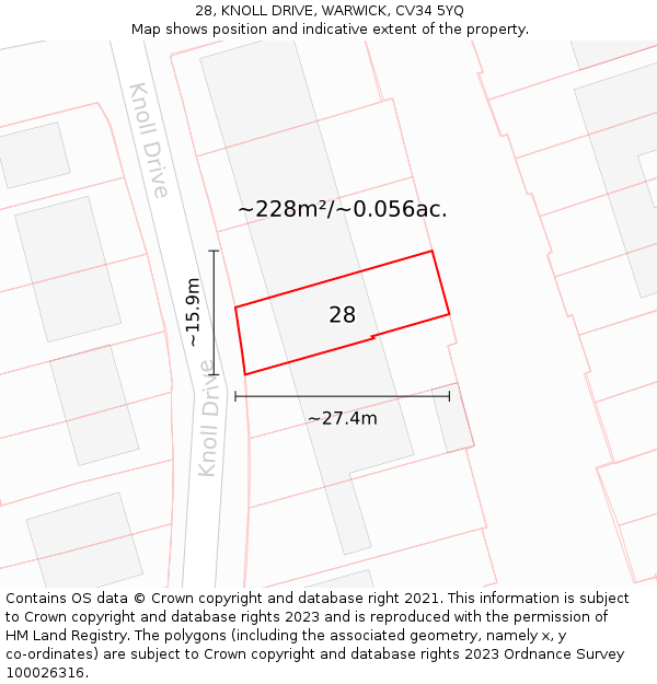 28, KNOLL DRIVE, WARWICK, CV34 5YQ: Plot and title map