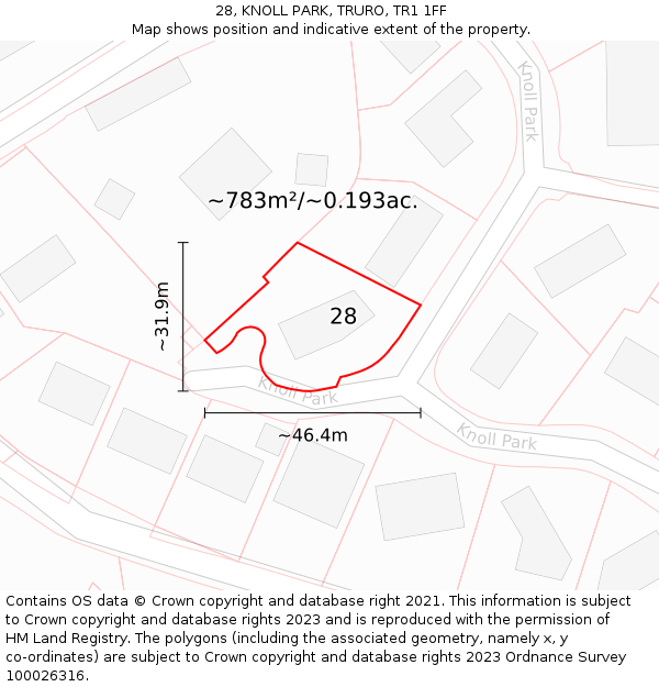 28, KNOLL PARK, TRURO, TR1 1FF: Plot and title map