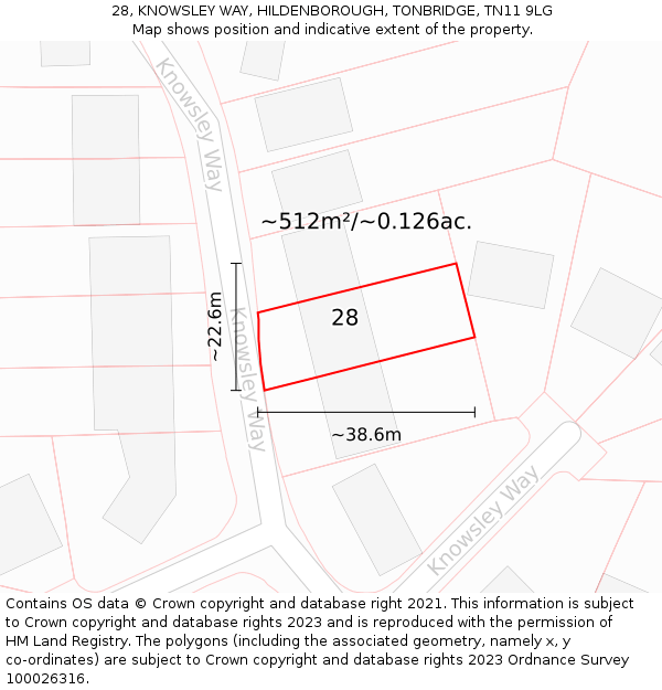28, KNOWSLEY WAY, HILDENBOROUGH, TONBRIDGE, TN11 9LG: Plot and title map