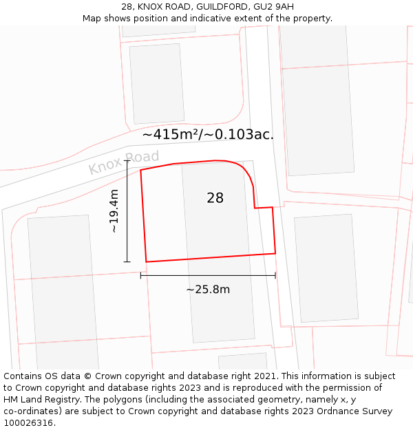 28, KNOX ROAD, GUILDFORD, GU2 9AH: Plot and title map