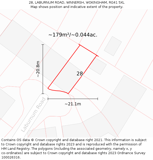 28, LABURNUM ROAD, WINNERSH, WOKINGHAM, RG41 5XL: Plot and title map