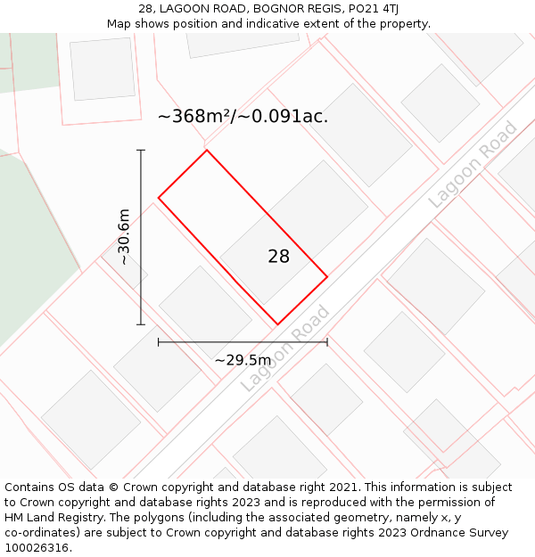 28, LAGOON ROAD, BOGNOR REGIS, PO21 4TJ: Plot and title map