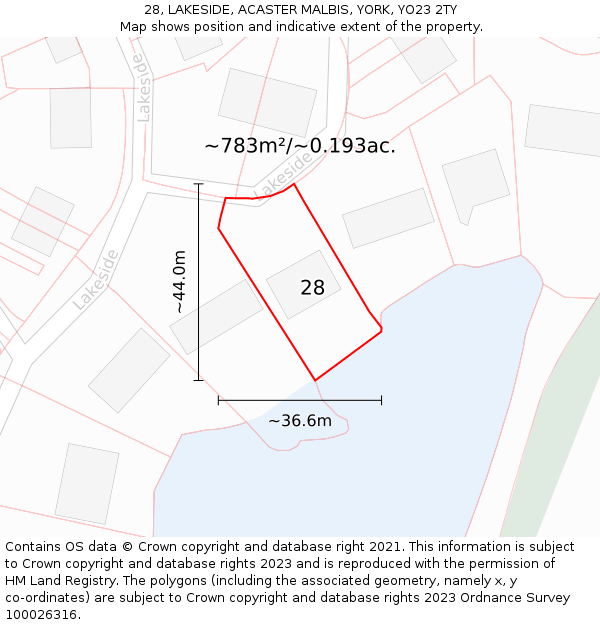 28, LAKESIDE, ACASTER MALBIS, YORK, YO23 2TY: Plot and title map