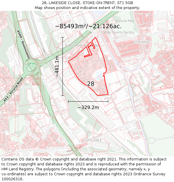 28, LAKESIDE CLOSE, STOKE-ON-TRENT, ST1 5GB: Plot and title map