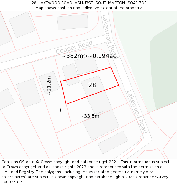 28, LAKEWOOD ROAD, ASHURST, SOUTHAMPTON, SO40 7DF: Plot and title map