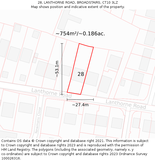 28, LANTHORNE ROAD, BROADSTAIRS, CT10 3LZ: Plot and title map