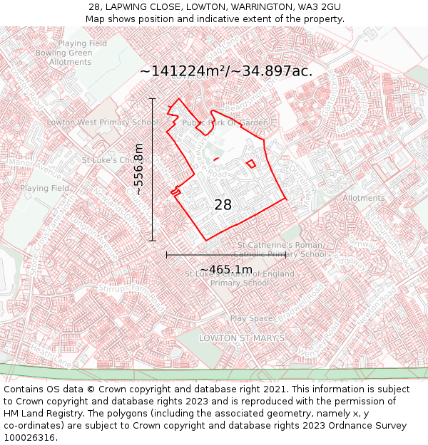 28, LAPWING CLOSE, LOWTON, WARRINGTON, WA3 2GU: Plot and title map