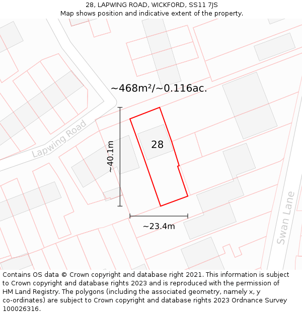 28, LAPWING ROAD, WICKFORD, SS11 7JS: Plot and title map