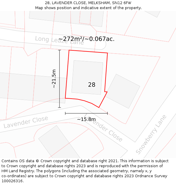28, LAVENDER CLOSE, MELKSHAM, SN12 6FW: Plot and title map