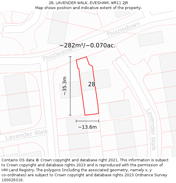 28, LAVENDER WALK, EVESHAM, WR11 2JR: Plot and title map