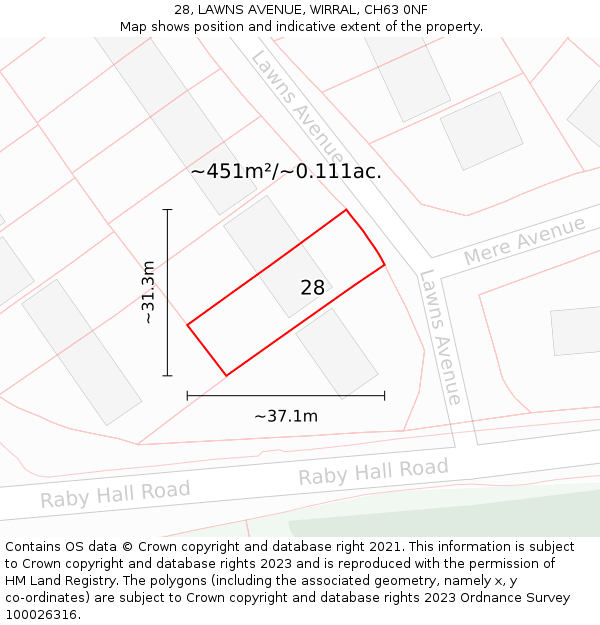 28, LAWNS AVENUE, WIRRAL, CH63 0NF: Plot and title map