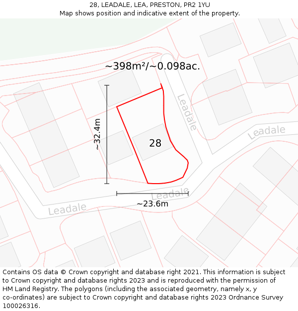 28, LEADALE, LEA, PRESTON, PR2 1YU: Plot and title map