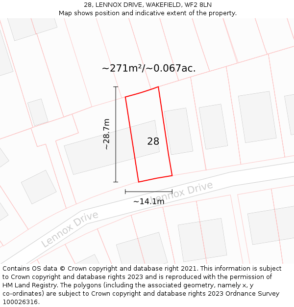 28, LENNOX DRIVE, WAKEFIELD, WF2 8LN: Plot and title map