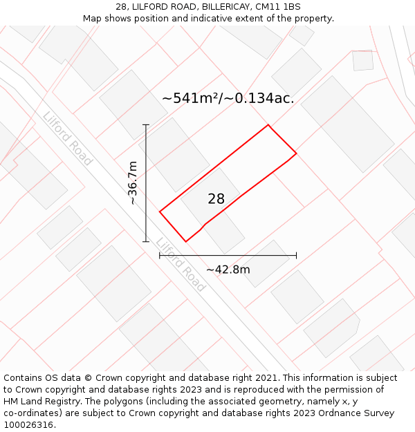 28, LILFORD ROAD, BILLERICAY, CM11 1BS: Plot and title map