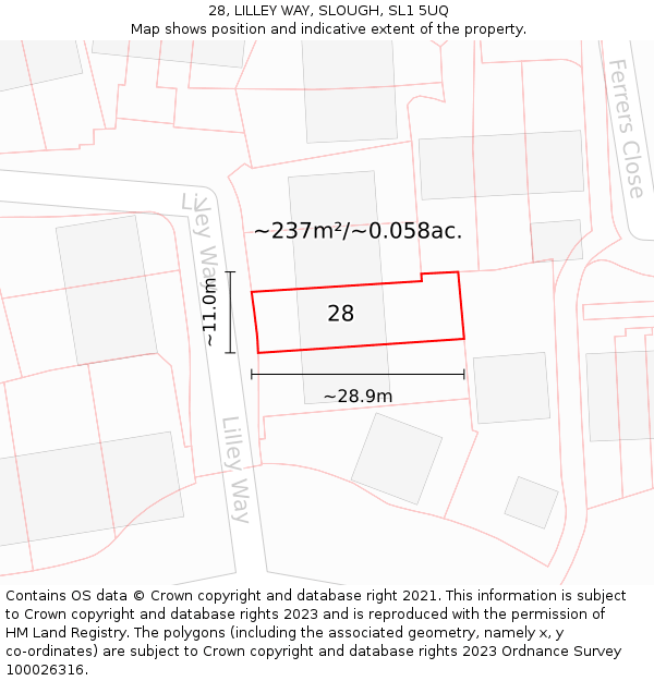 28, LILLEY WAY, SLOUGH, SL1 5UQ: Plot and title map