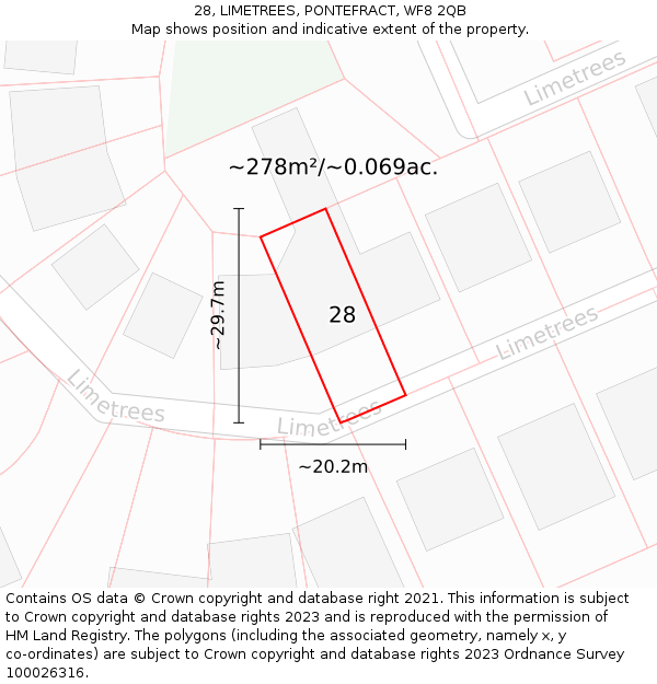 28, LIMETREES, PONTEFRACT, WF8 2QB: Plot and title map