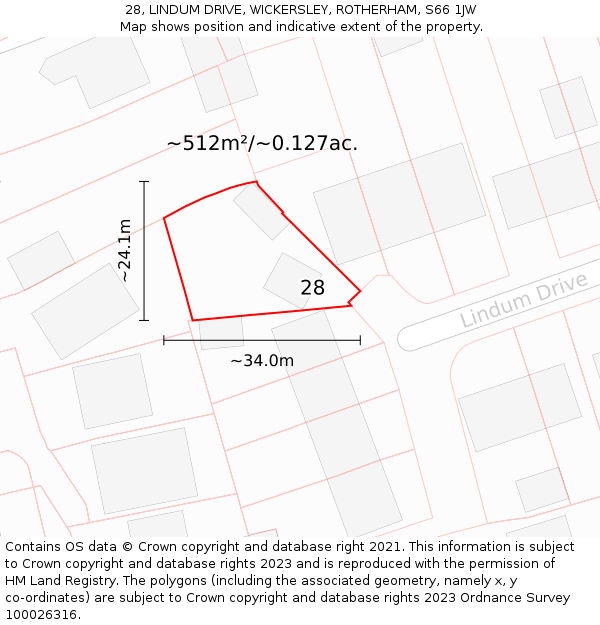 28, LINDUM DRIVE, WICKERSLEY, ROTHERHAM, S66 1JW: Plot and title map
