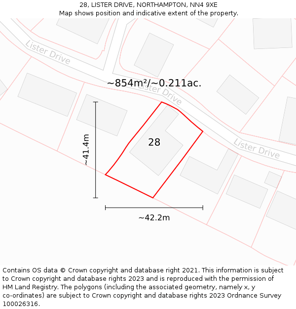 28, LISTER DRIVE, NORTHAMPTON, NN4 9XE: Plot and title map