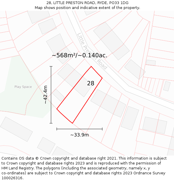 28, LITTLE PRESTON ROAD, RYDE, PO33 1DG: Plot and title map