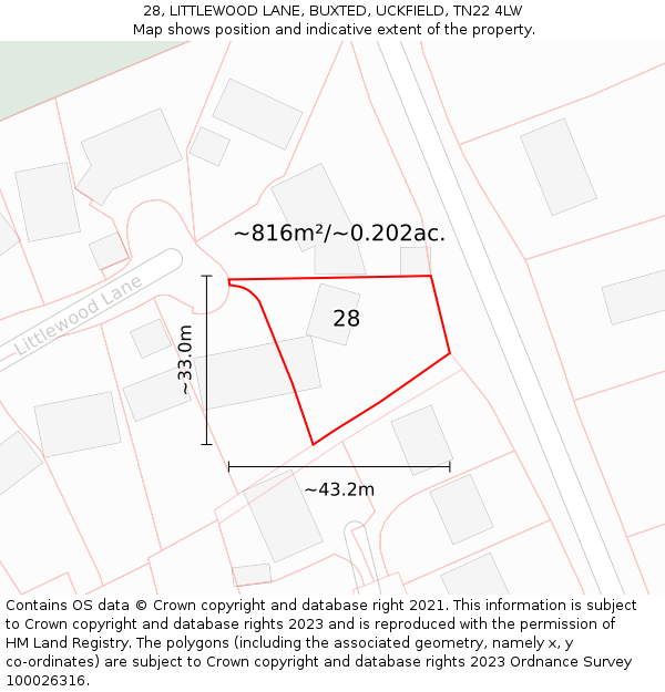 28, LITTLEWOOD LANE, BUXTED, UCKFIELD, TN22 4LW: Plot and title map