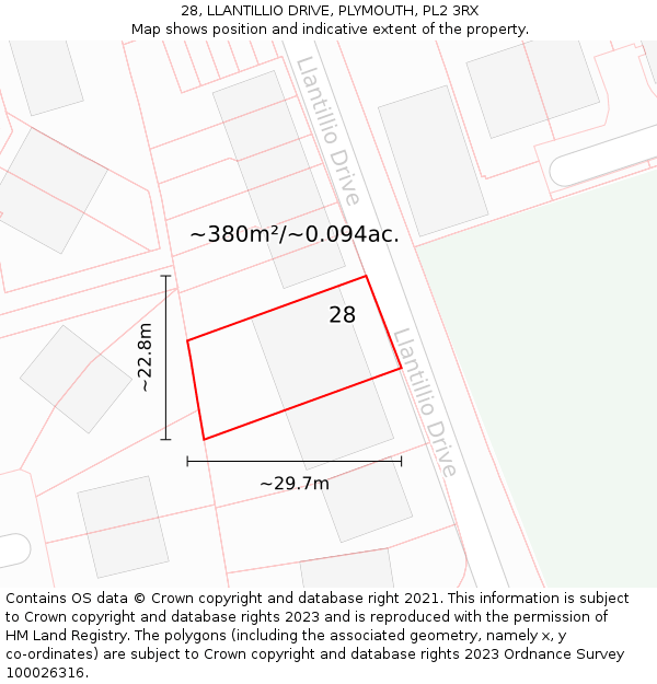 28, LLANTILLIO DRIVE, PLYMOUTH, PL2 3RX: Plot and title map