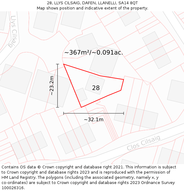 28, LLYS CILSAIG, DAFEN, LLANELLI, SA14 8QT: Plot and title map