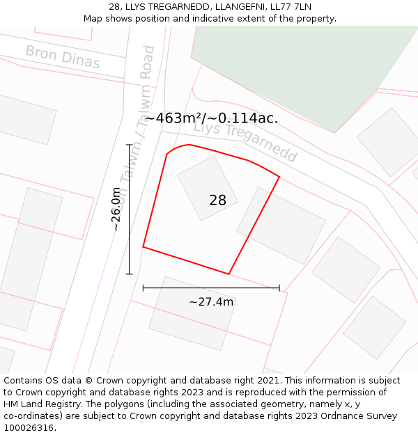 28, LLYS TREGARNEDD, LLANGEFNI, LL77 7LN: Plot and title map