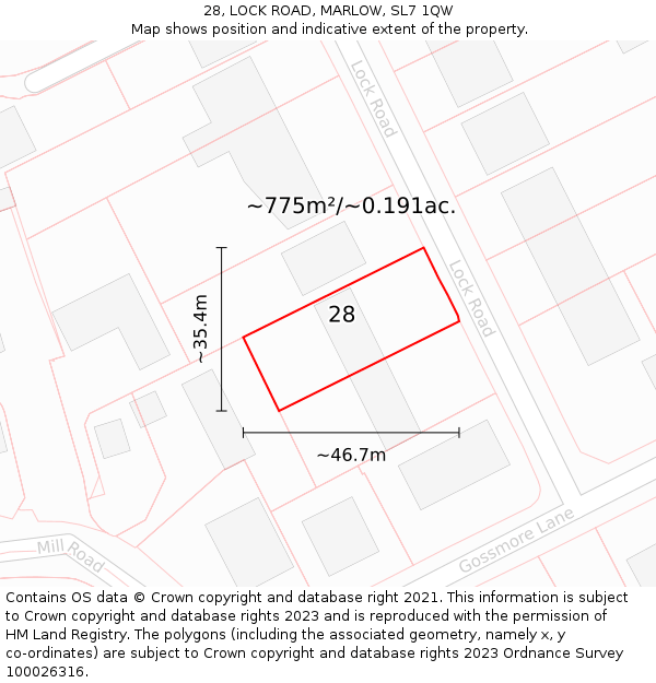 28, LOCK ROAD, MARLOW, SL7 1QW: Plot and title map