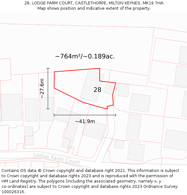 28, LODGE FARM COURT, CASTLETHORPE, MILTON KEYNES, MK19 7HA: Plot and title map