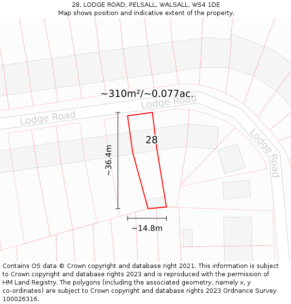 28, LODGE ROAD, PELSALL, WALSALL, WS4 1DE: Plot and title map