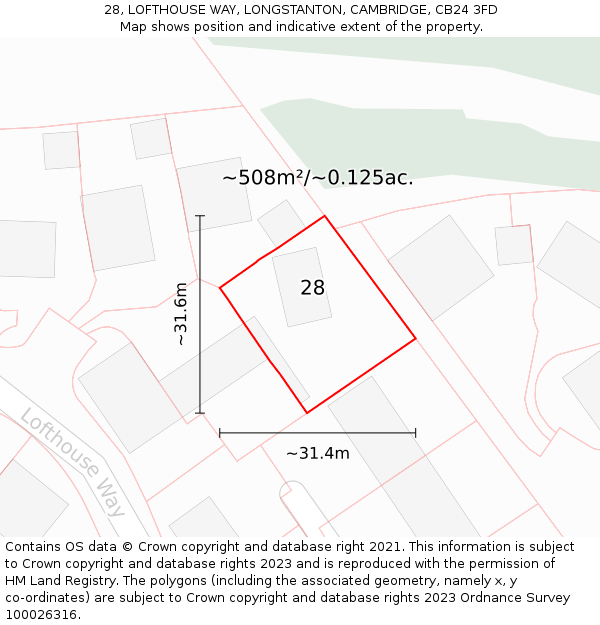 28, LOFTHOUSE WAY, LONGSTANTON, CAMBRIDGE, CB24 3FD: Plot and title map