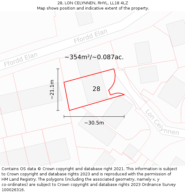 28, LON CELYNNEN, RHYL, LL18 4LZ: Plot and title map