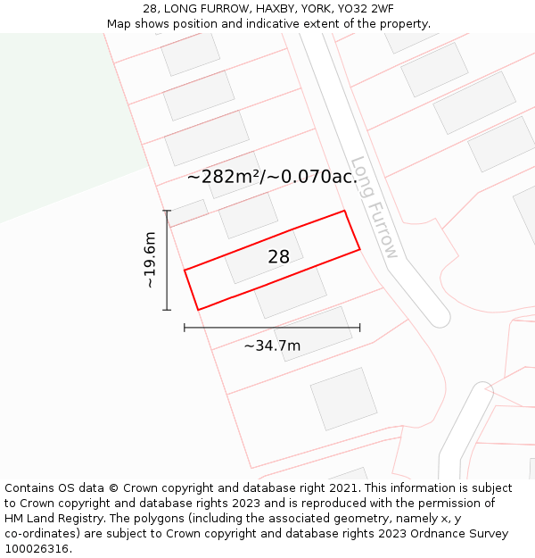 28, LONG FURROW, HAXBY, YORK, YO32 2WF: Plot and title map