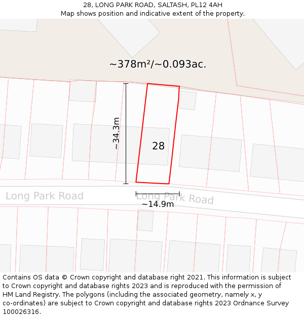 28, LONG PARK ROAD, SALTASH, PL12 4AH: Plot and title map