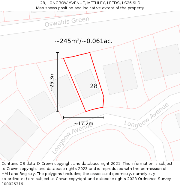 28, LONGBOW AVENUE, METHLEY, LEEDS, LS26 9LD: Plot and title map