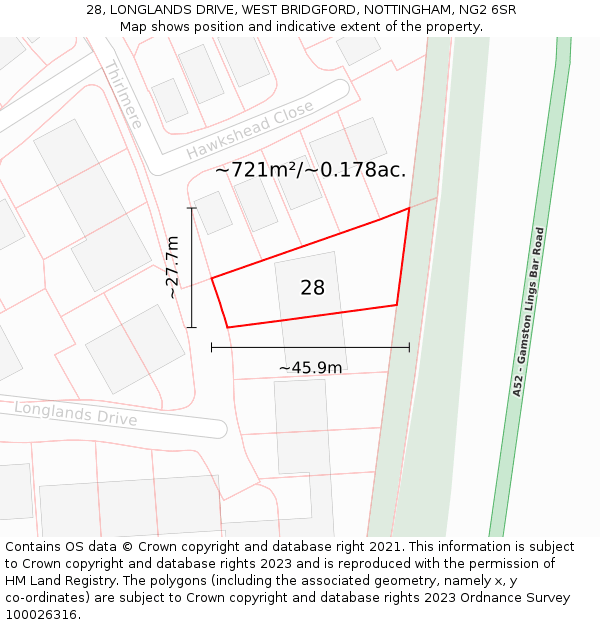 28, LONGLANDS DRIVE, WEST BRIDGFORD, NOTTINGHAM, NG2 6SR: Plot and title map