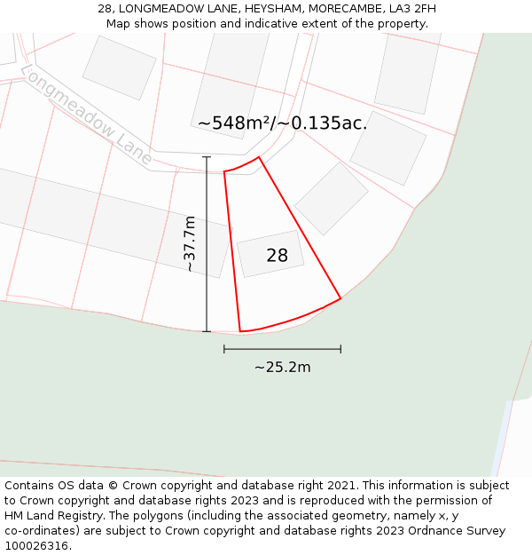 28, LONGMEADOW LANE, HEYSHAM, MORECAMBE, LA3 2FH: Plot and title map