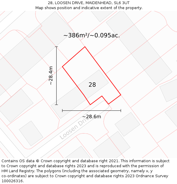 28, LOOSEN DRIVE, MAIDENHEAD, SL6 3UT: Plot and title map